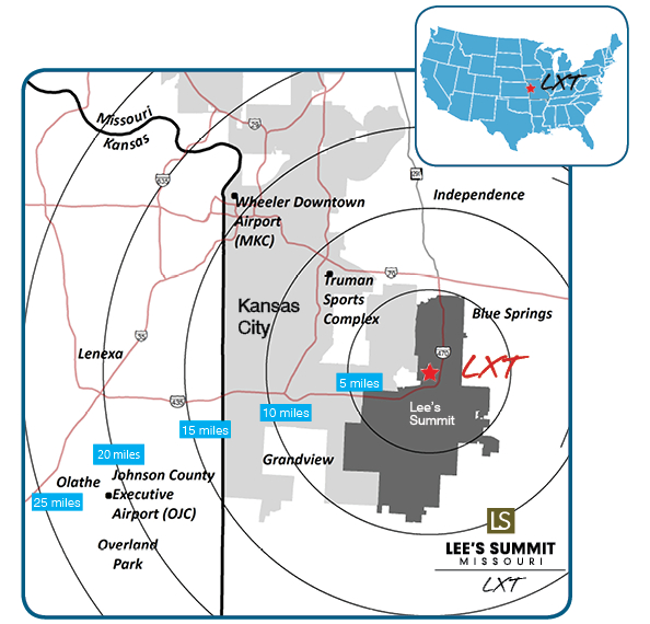 Image showing the proximity of the Lee's Summit Municipal Airport to other KC Metro attractions or locations.